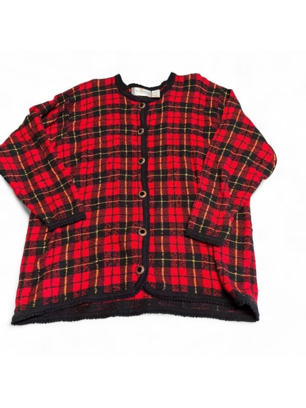 90's Liz Claiborne Red Plaid Button Up Cardigan Sweater Women's Plus 1P Holiday